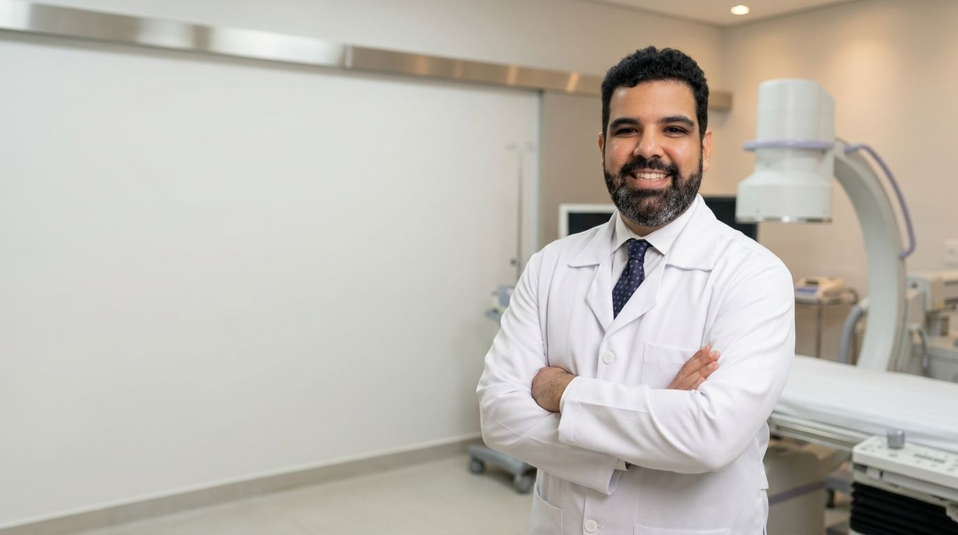 Dr. Enrico Pinheiro em sala de procedimento minimamente invasivo